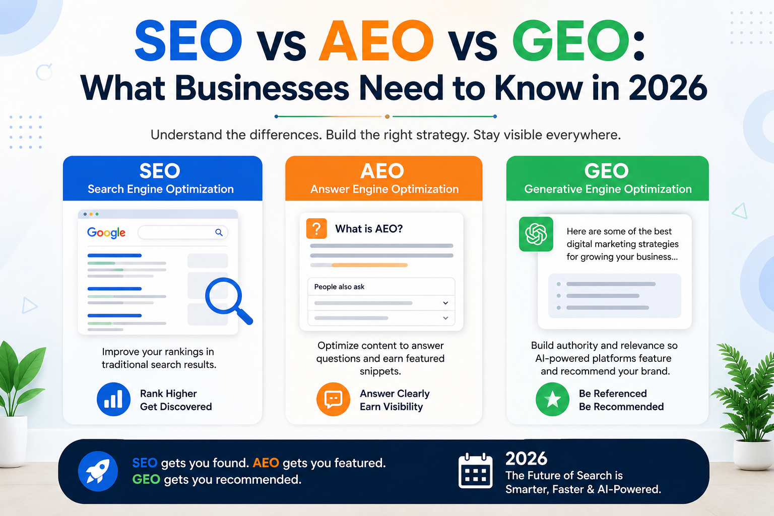 SEO vs AEO vs GEO: What Businesses Need to Know in 2026